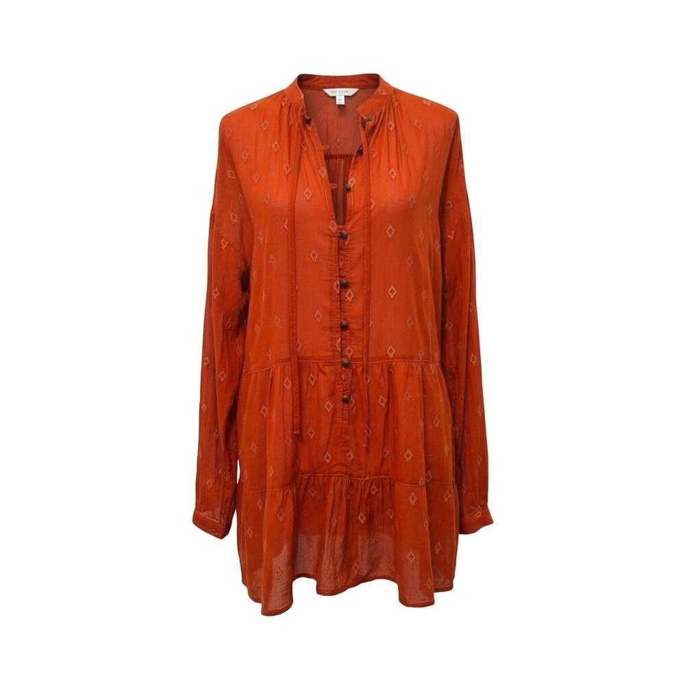 Anthropologie Pilcro Womens S Orange Diamond Embroidered Tiered‎ Tunic Top Boho - Picture 2 of 9